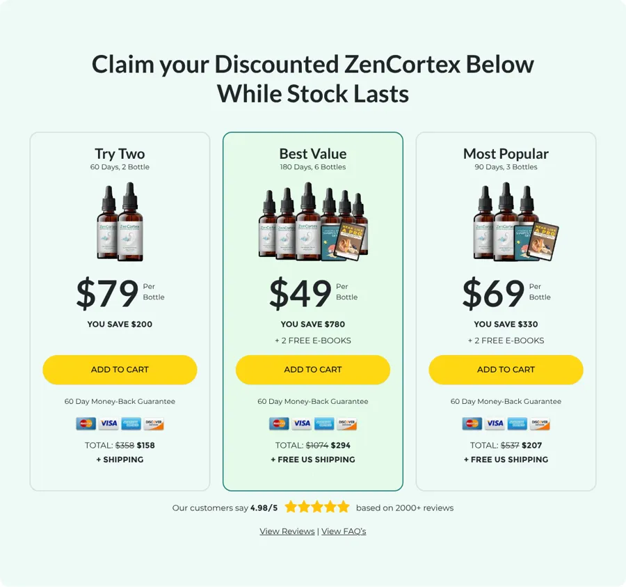 ZenCortex bundle prices on the official order page, October 13, 2026